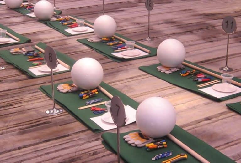 Hole in One equipment laid out for delegates who will take part in the charity-based team building activity with Orangeworks.