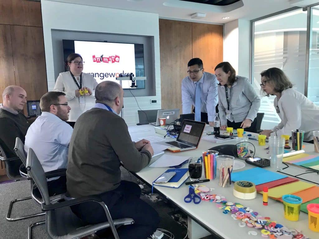Delegates working together on their stop motion animation - one of Orangeworks corporate team activities.