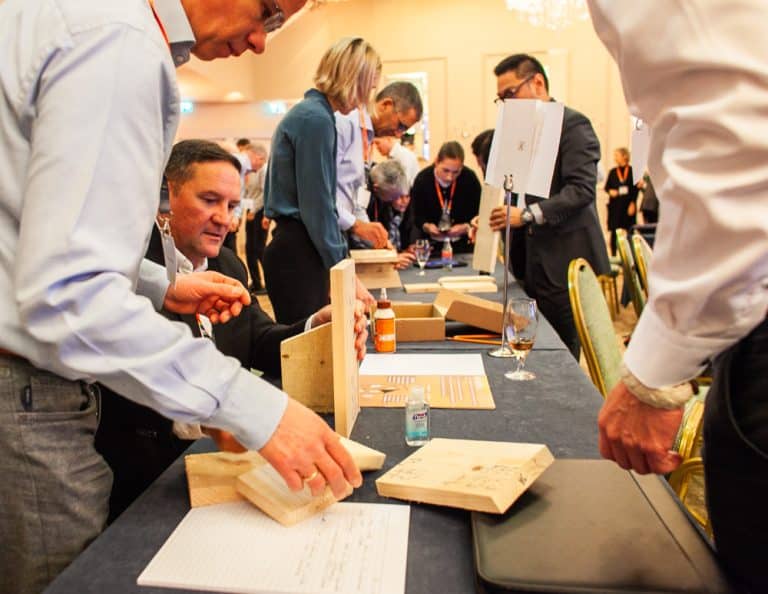 Delegates building a bird box as part of their CSR based Green Game team building challenge with Orangeworks.