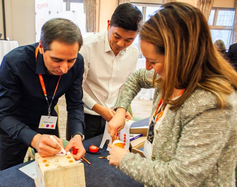Delegates building a bird box as part of their CSR based Green Game team building challenge with Orangeworks.