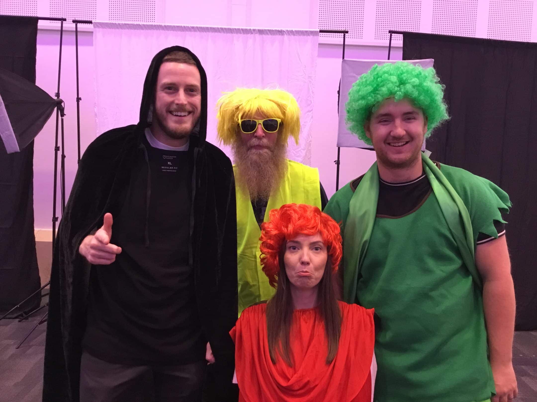 Delegates dressing up in costumes and taking selfies as part of Orangeworks team bonding activity called Picture Perfect.