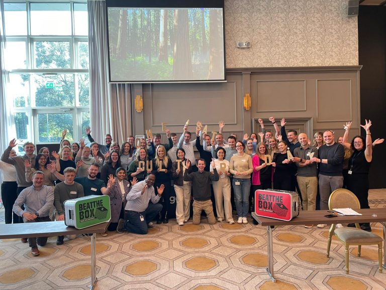 Delegates participanting in Orangeworks corporate team activity called Beat the Box.